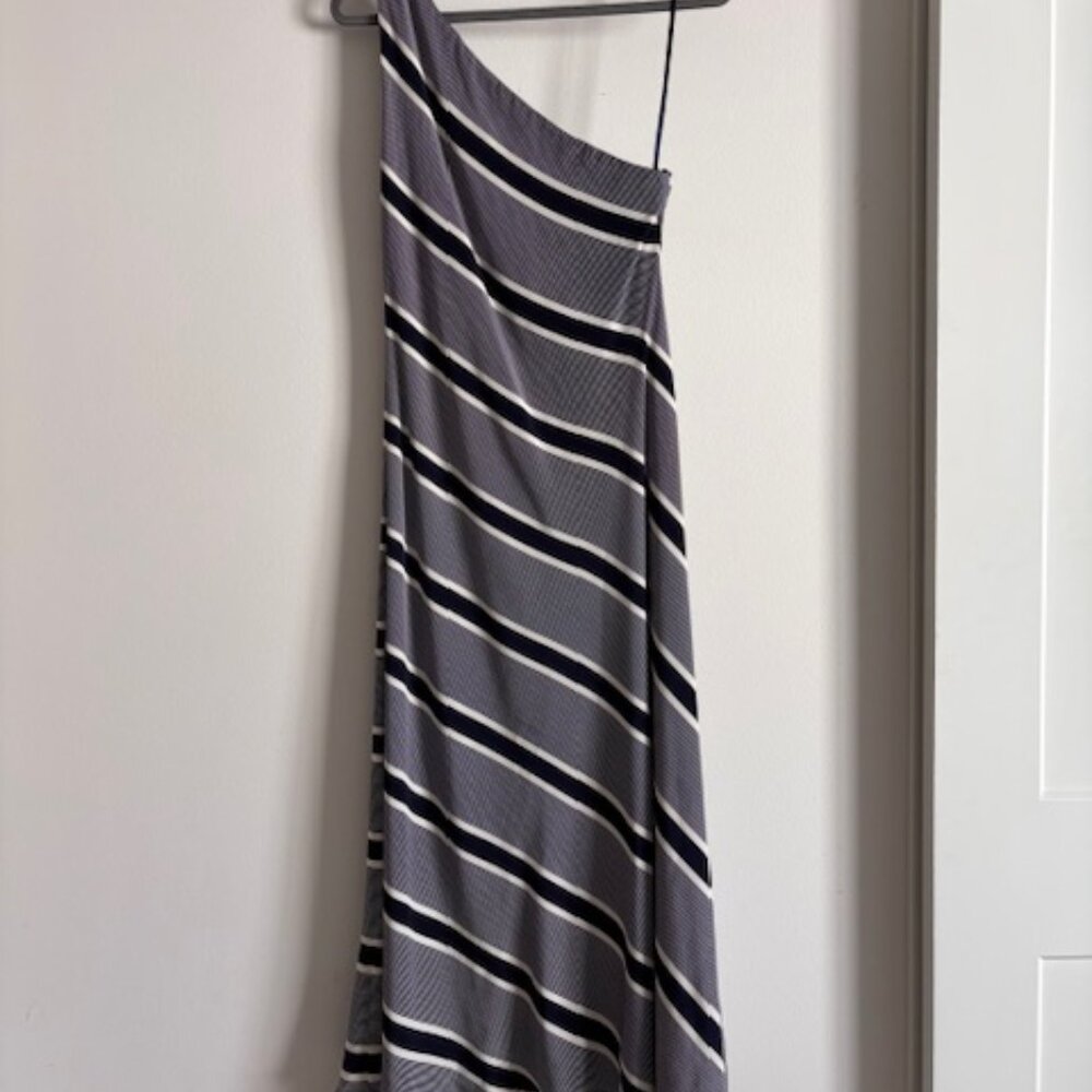 Ralph Lauren One-Shoulder Asymmetrical Gray Striped Maxi Dress
